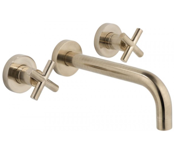 Vado Elements Water Brushed Gold Wall Mounted 3 Hole Basin Mixer Tap