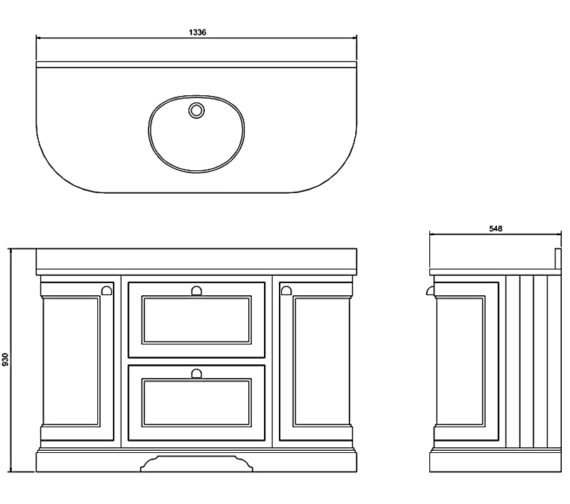 Burlington 1340mm Sand Curved Vanity Unit With Worktop And Basin 