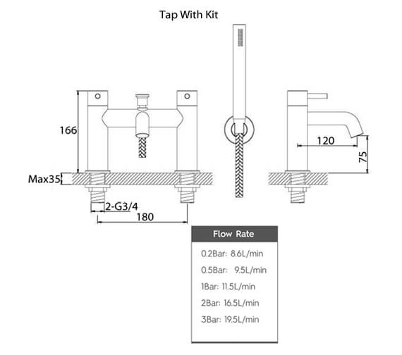 QS Basics Inoxis Deck Mounted Stainless Steel Bath Shower Mixer