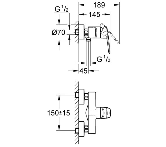 Grohe Europlus Wall Mounted Single Lever Shower Mixer Valve 33577002
