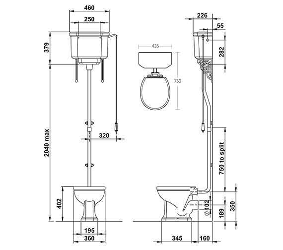 Silverdale Empire High Level WC Pan With Cistern And Fittings - EMCLOHL6WHI