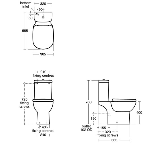 Ideal Standard Tempo Close Coupled WC Pan - Horizontal Outlet