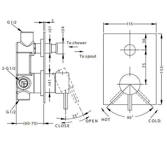 Crosswater Kai Lever Recessed Chrome Manual Shower Valve