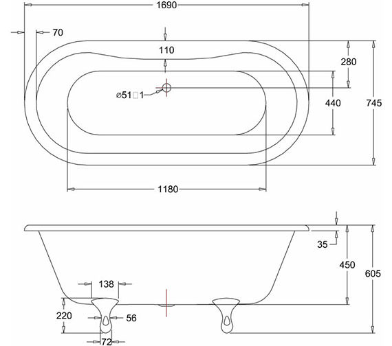 Burlington Windsor 1700 x 750mm Freestanding White Double Ended Bath