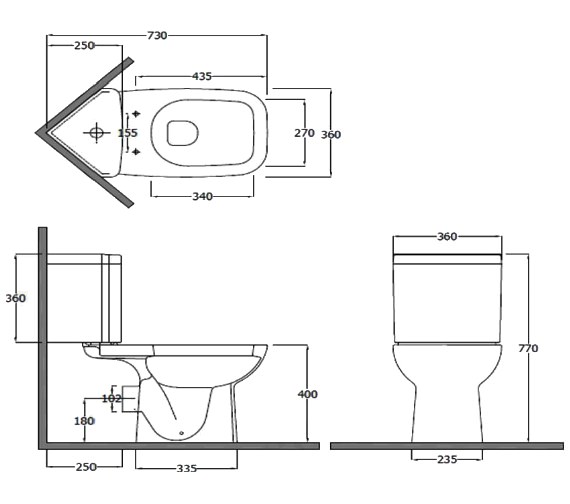 Essential Violet Corner Close Coupled White WC Pan With Cistern And Seat