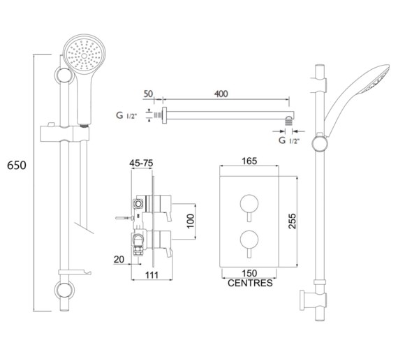 Bristan Prism Fixed Head And Adjustable Riser Shower Pack