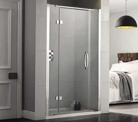 Aquadart Inline Recess Hinged 1950mm High Shower Door With Polished Silver Profile