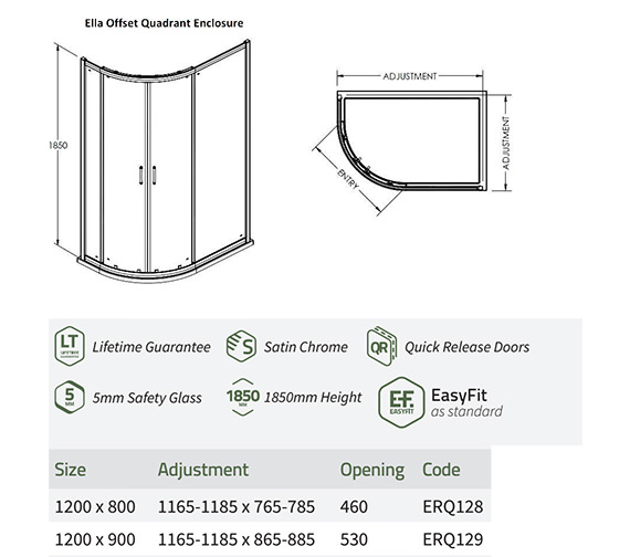 Premier Ella 1200 X 900mm Offset Quadrant Shower Enclosure | ERQ129