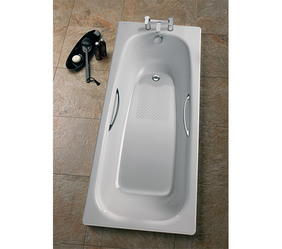 Twyford Neptune 1700 x 700mm 2 Tap Hole Slip Resistant White Steel Bath