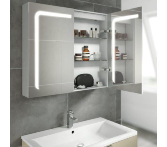 Hib Stratus 60 Led Demisting Aluminium, Bathroom Cupboard Mirror Doors