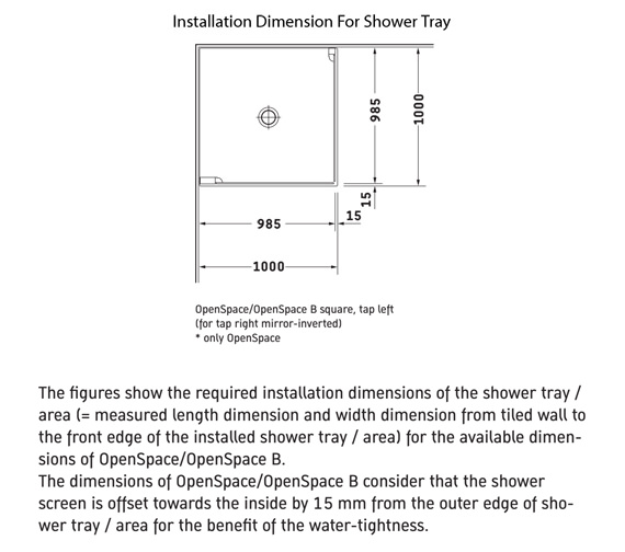 Duravit OpenSpace 985 X 985mm Square Shower Screen For Tap On Left Side ...