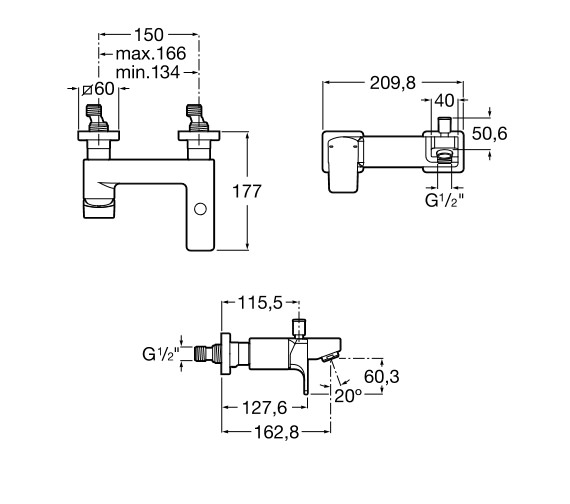 Roca L90 WallMounted Chrome BathShower Mixer Tap