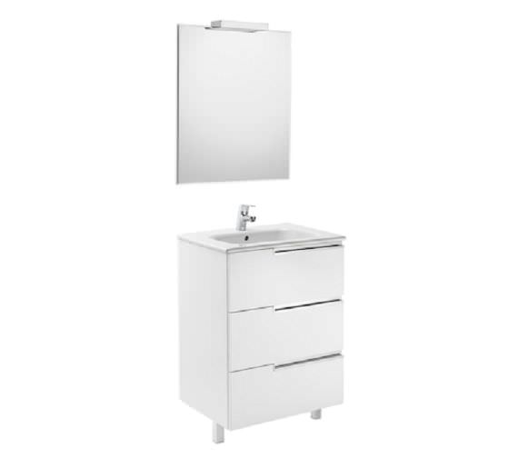 Roca Victoria-N Gloss White 700 x 740mm Vanity Unit Pack With Mirror And Spotlight