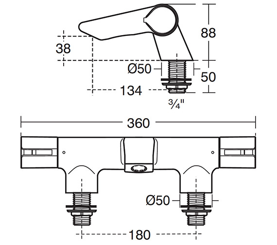 Ideal Standard Active Thermostatic 2 Tap Hole Bath Filler Tap - A4053AA