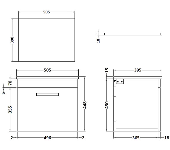 Nuie Athena Single Drawer Wall Hung Cabinet With Worktop - ATH013W