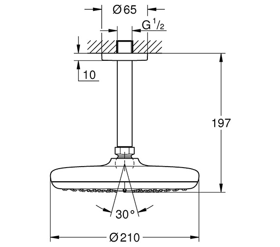 Grohe Tempesta 210mm Ceiling Chrome Shower Head With 142mm Arm