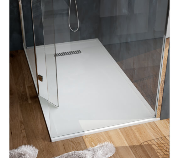 Saneux L25 Linear Gloss White Rectangular Shower Tray With Waste - L251008