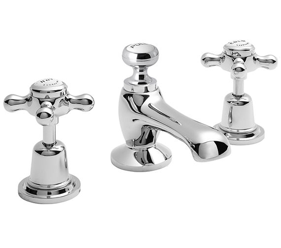 Bayswater 3 Tap Chrome And White Hole Deck Mounted Basin Mixer Tap With X Head And Dome Collar