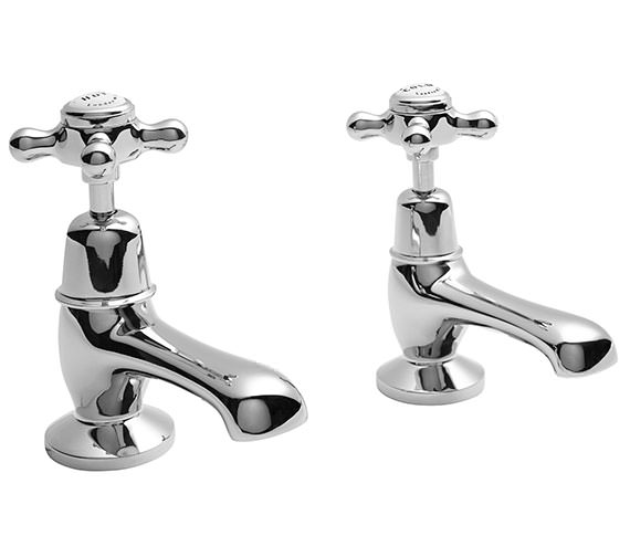 Bayswater Chrome Basin Taps With White X Head And Dome Collar