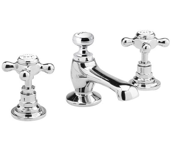 Bayswater 3 Tap Hole Chrome And White Deck Mounted Basin Mixer Tap With X Head And Hex Collar