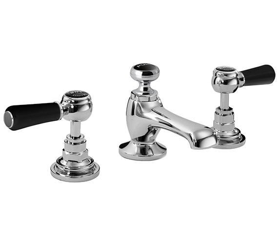 Bayswater Deck Mounted 3 Tap Hole Basin Mixer Tap With Black Lever And Hex Collar
