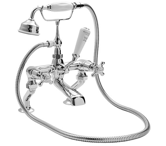Bayswater Deck Mounted Chrome Bath Shower Mixer Tap With White X Head And Dome Collar