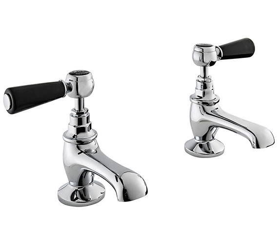 Bayswater Chrome Basin Taps With Black Lever And Hex Collar