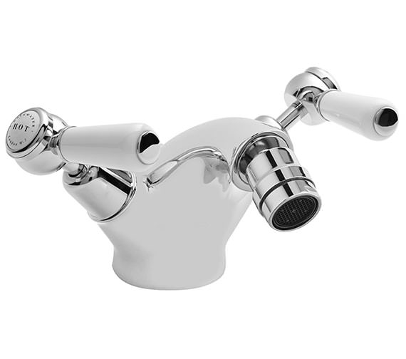 Bayswater Mono Chrome Bidet Mixer Tap With White Lever And Dome Collar