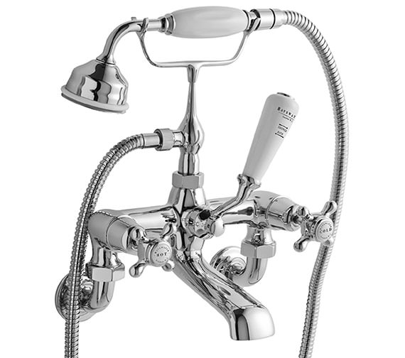 Bayswater Wall Mounted Chrome Bath Shower Mixer Tap With X Head And Dome Collar