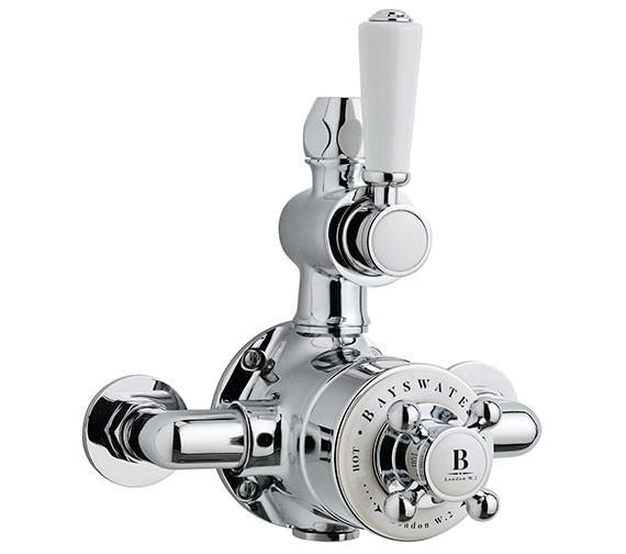 Bayswater Twin Exposed Chrome Shower Valve With White Handle