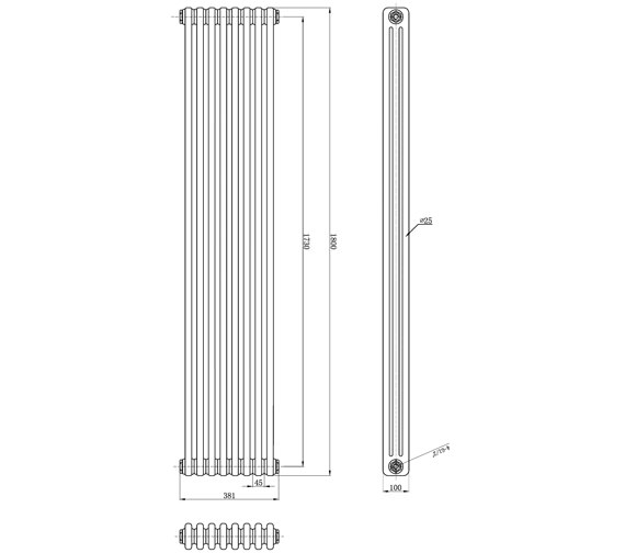 Bayswater Nelson White 381 x 1800mm Triple Radiator BAYR019