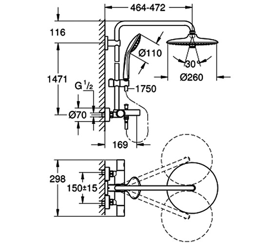Grohe Euphoria 260 Chrome Shower System With Bath Thermostat Valve