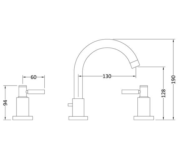 Hudson Reed Tec Lever 3 Hole Basin Mixer Tap - TEL337