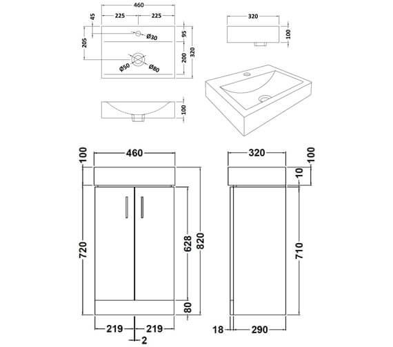 Nuie Mayford 460 x 320mm Floor Standing Gloss White Cabinet And Basin ...