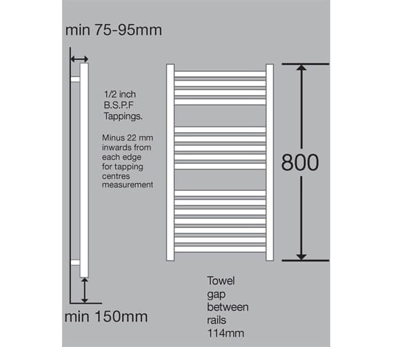 MHS Rads Rails Fulham 500mm Wide Anthracite Heated Towel Rail