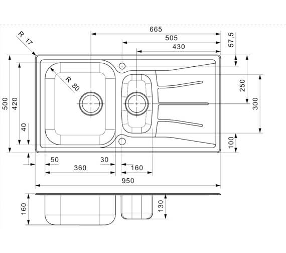 Reginox Diplomat Eco 1.5 Bowl Stainless Steel Inset Sink 950 x 500mm