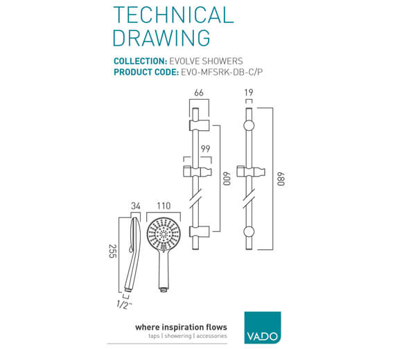 Vado Evolve MultiFunction Chrome Slide Rail Shower Kit