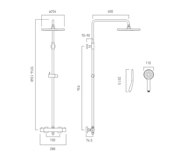 Vado Velo Adjustable Round Chrome Thermostatic Shower Column