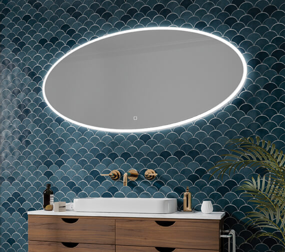 HiB Arena LED Illuminated Oval Mirror With Touch Switch And Heating Pad