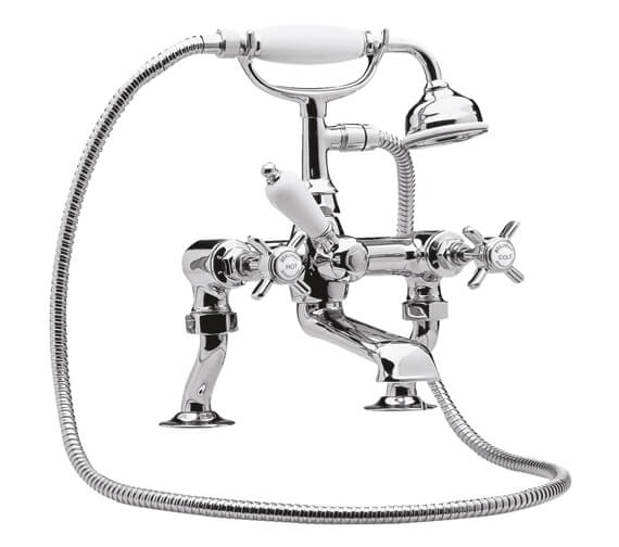 Nuie Beaumont Chrome Luxury Cranked Deck Mounted Bath Mixer Tap With Kit
