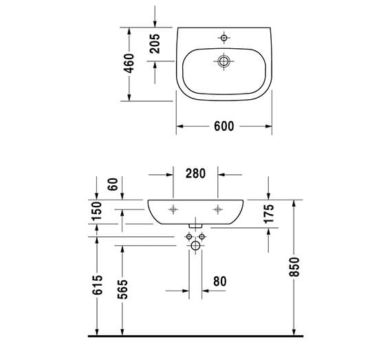 Duravit D-Code Wall Mounted Washbasin Med | 23115500702