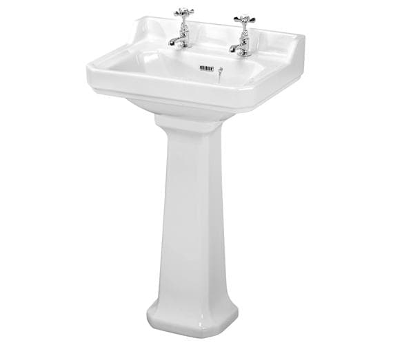 Nuie Carlton 560mm Wide 2 Tap Hole White Basin And Pedestal