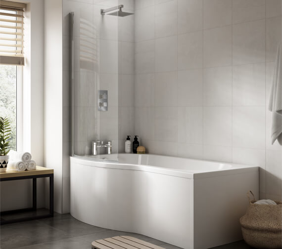 Nuie B-Shaped Left Hand 1500mm White Shower Bath Set