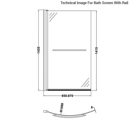 Nuie 850-870 X 1435mm Curved Screen For B-Shaped Bath - NBBS1.