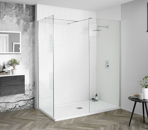 Aquadart Wetroom 8 Polished Silver 2000mm Height Walk-In Shower Glass Panel