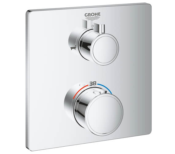 Grohe Grohtherm Chrome Thermostatic Bath Tub Mixer For 2 Outlets With Integrated Shut Off Diverter Valve - 24080000