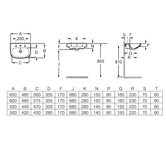 Roca Debba Wall Hung Basin 550 X 440mm 1 Tap Hole u