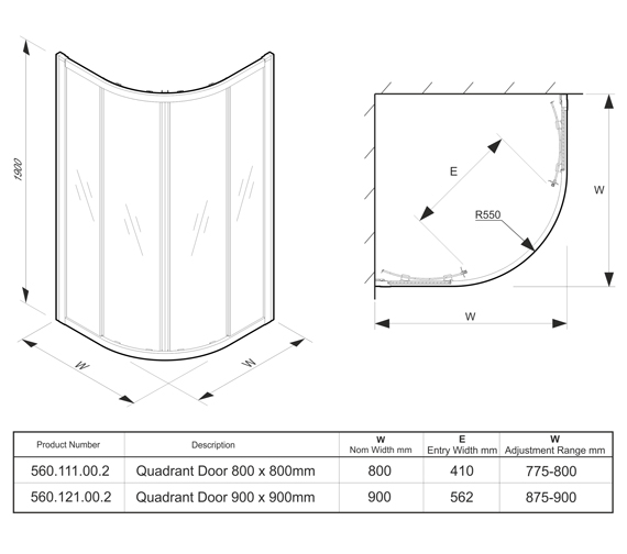 Twyford Geo 6mm Thick Clear Glass Quadrant Shower Enclosure With