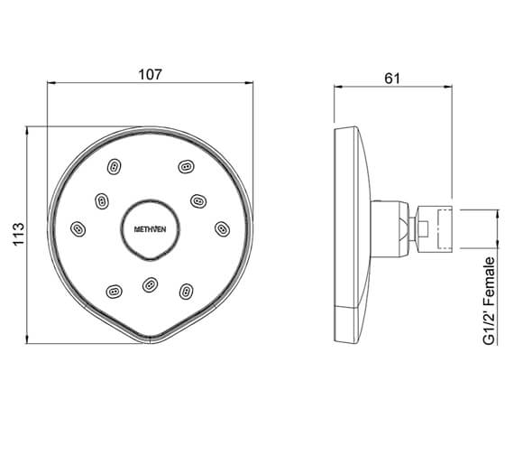 Methven Kiri MKII Satinjet Low Flow Wall Chrome Shower Head