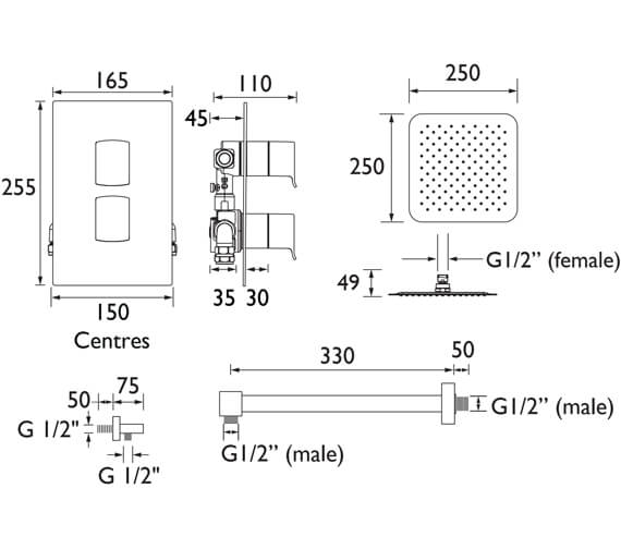 Bristan Descent Fixed Head Chrome Thermostatic Shower Pack DESCENT